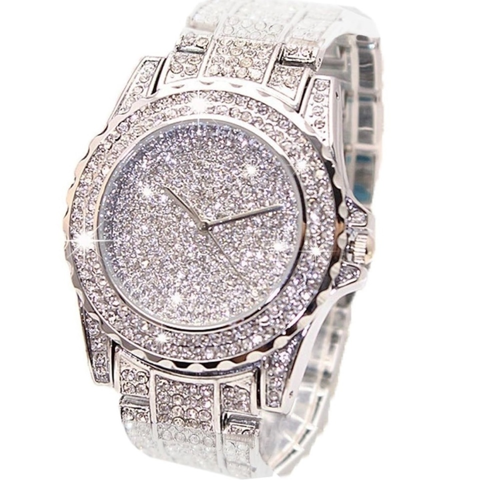 VVS Bust Down Watch Iced Out Unisex Steel Round Dial Waterproof Bling Jewelry